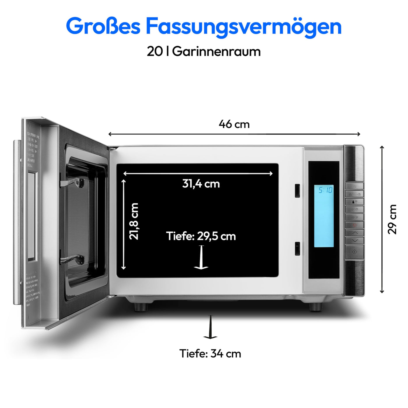 MEDION MD 14482 Mikrowelle mit Grill / 20L Garraum / 8 Automatikprogramme/Auftaufunktion / 800 Watt Mikrowellen- und 1000 Watt Grillleistung/Zeitschaltuhr/Grillrost/silber/schwarz