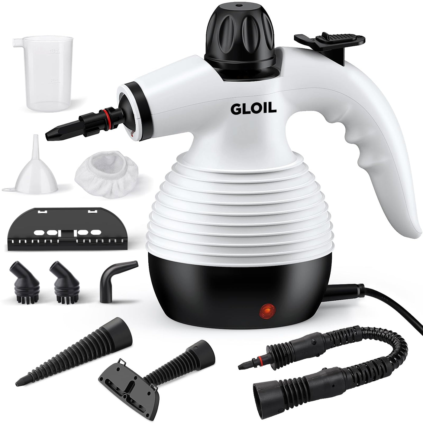 GLOIL Tragbarer Dampfreiniger, Haushaltsdampfreiniger, Mehrzweck-Dampfreiniger mit 10 Zubehörteilen für Teppiche, Vorhänge, Sofas, Küchen, Bäder und mehr. (white) (black) (black)