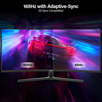 Gawfolk 34 Zoll Ultrawide Curved Gaming Monitor 165Hz, 1500R PC Bildschirm UWQHD 3440x1440 mit Höhenverstellung, Gebogenes Computerbildschirm unterstützt VESA 75 x 75 mm