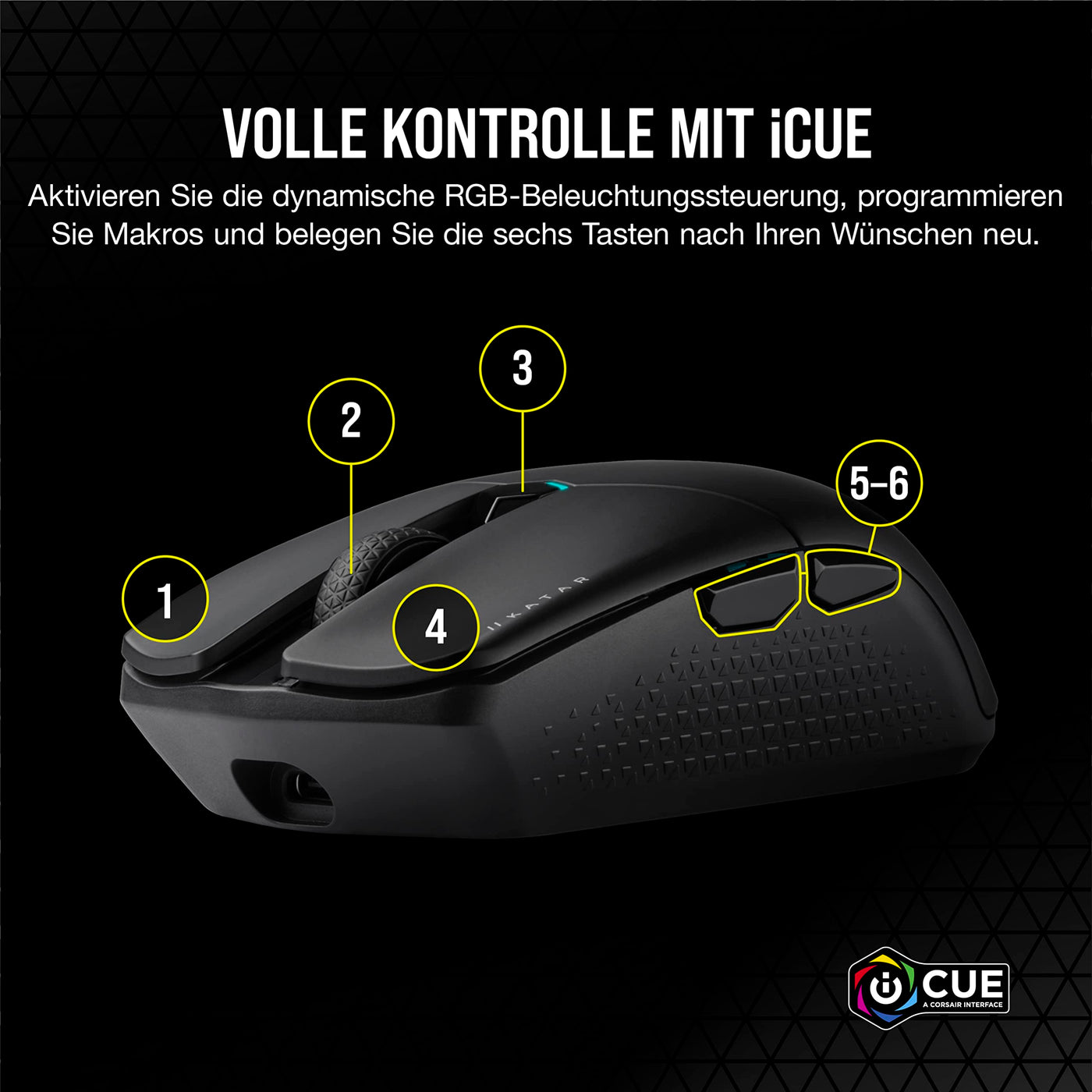 CORSAIR KATAR ELITE WIRELESS Ultraleichte FPS Gaming Maus - 10.000 DPI - Symmetrische Form - Bis zu 110 Stunden Akkulaufzeit - iCUE-Kompatibel - PC, PS5, PS4, Xbox - Schwarz