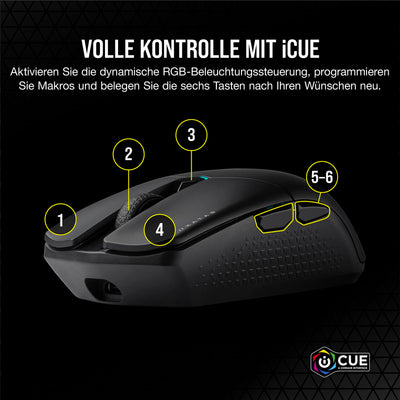 CORSAIR KATAR ELITE WIRELESS Ultraleichte FPS Gaming Maus - 10.000 DPI - Symmetrische Form - Bis zu 110 Stunden Akkulaufzeit - iCUE-Kompatibel - PC, PS5, PS4, Xbox - Schwarz