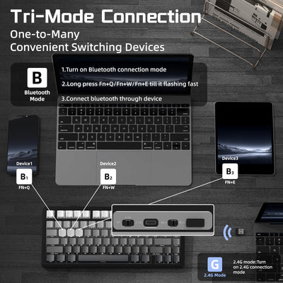 ATTACK SHARK X85 Gasket Mechanische Tastatur mit Drehregler, 75% kabellose Gaming-Tastatur mit fünfschichtiger Polsterung, BT5.0/2.4G/USB-C,RGB, Hot-Swap-fähig, PBT-Tastenkappen (schwarzer)