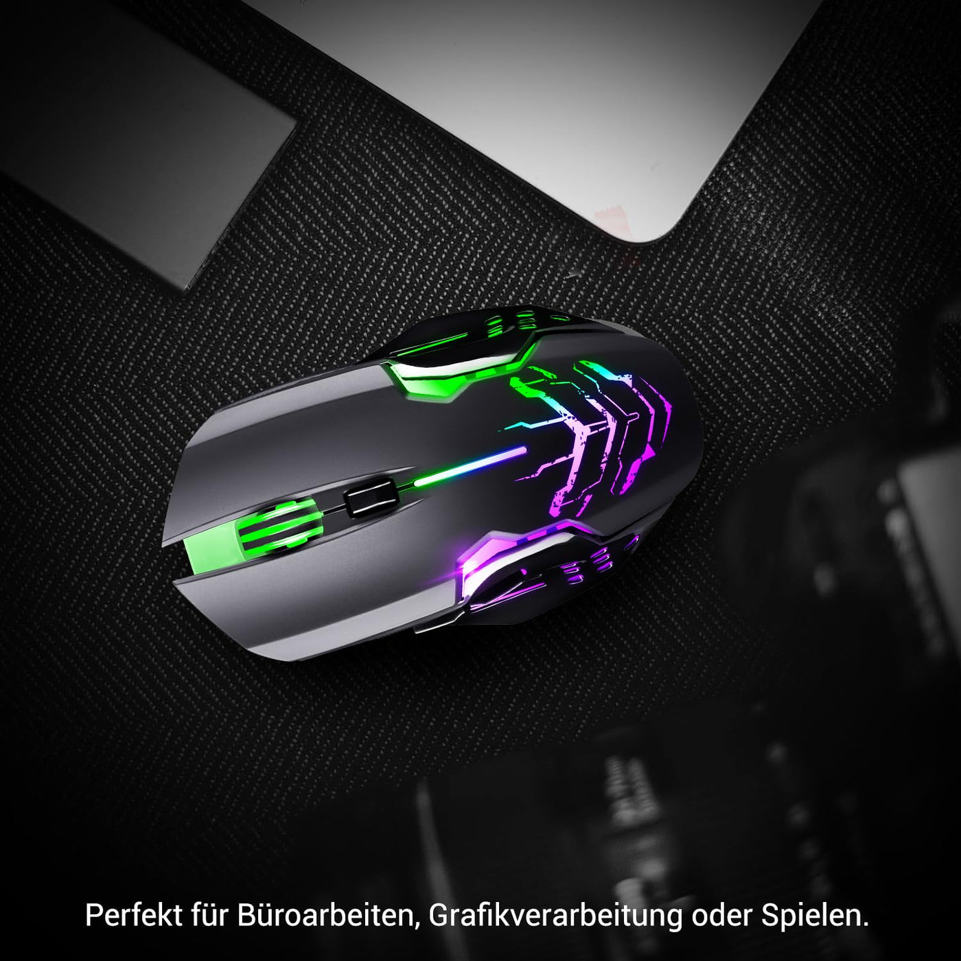 Defender® Katana Kabellose Gaming Maus - Geräuschlose Klicks - 5 programmierbare Tasten - RGB-Beleuchtung(On/Off) - bis zu 240 hrs Akkulaufzeit - Wireless Gamer Maus für PC, Mac, Laptop