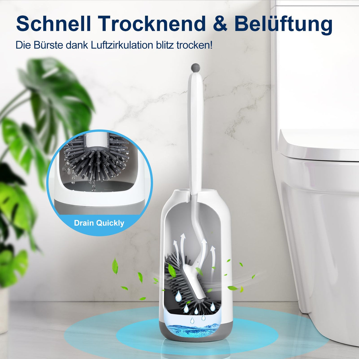 HAMITOR Klobürste Silikon Toilettenbürste mit Halter: Flexible Wc Bürste mit randreiniger - Schnell Trocknendem Klobürstenhalter Set für Badezimmer Zubehör- Hängende Toilet Brush Weiß Ohne Bohren