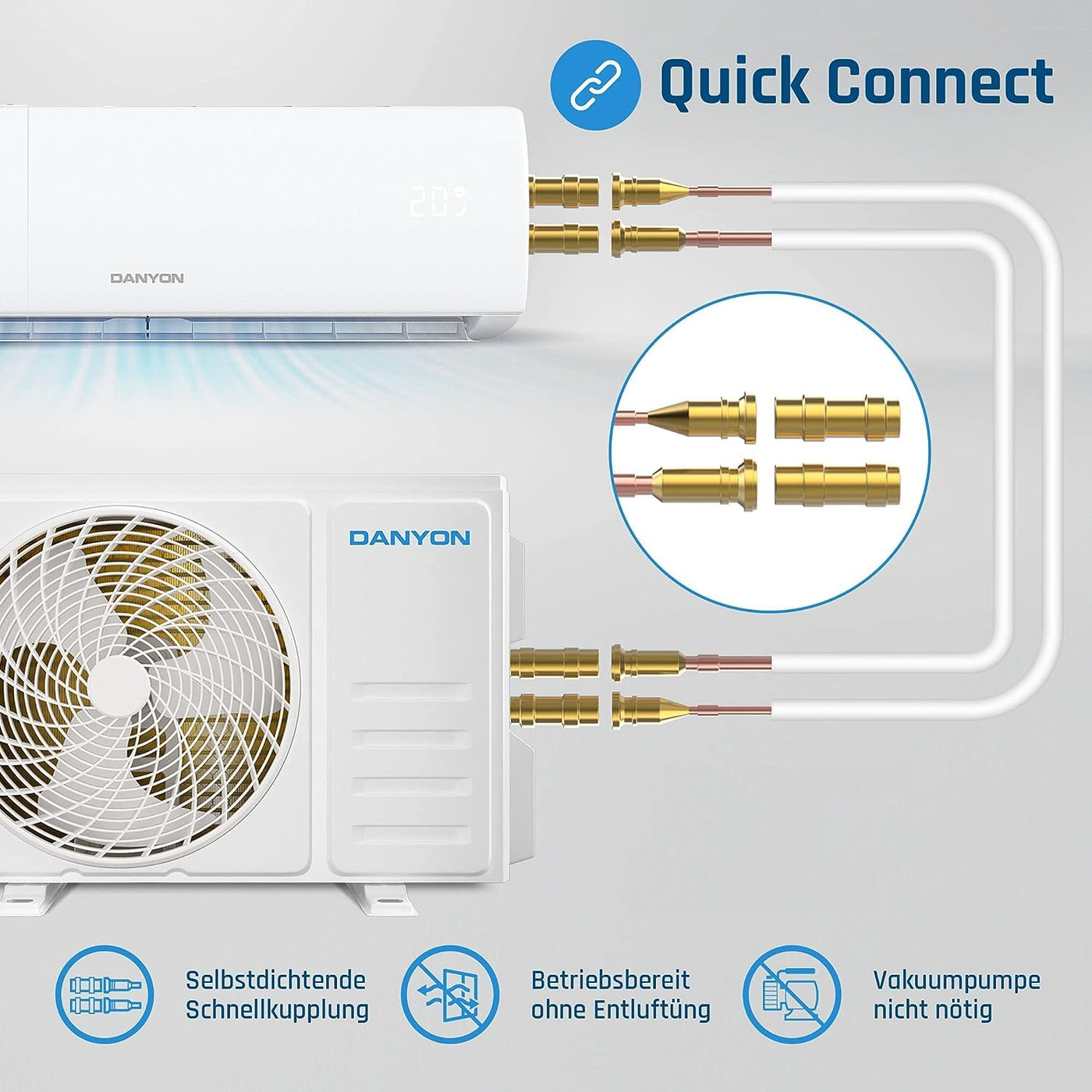 Danyon Split Klimaanlage Quick Connect - 12000 BTU (3,4 kW) - Inverter Klimagerät mit Heizfunktion, WiFi und App - bis 55qm - sehr leise - 5m Kupferleitung, Kältemittel R32, Montageset