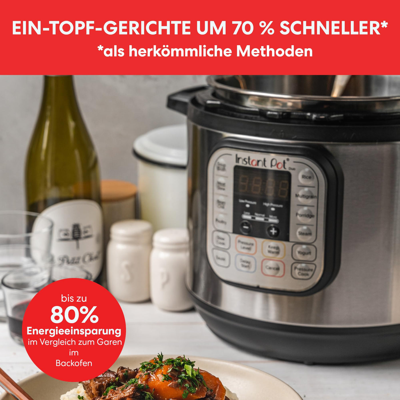 Instant Pot Duo 7-in-1 Smart Cooker 5,7 L - Schnellkochtopf, Schongarer, Reiskocher, Sautierpfanne, Joghurtbereiter, Dampfgarer und Speisewärmer, Schwarz/Rostfreier Stahl