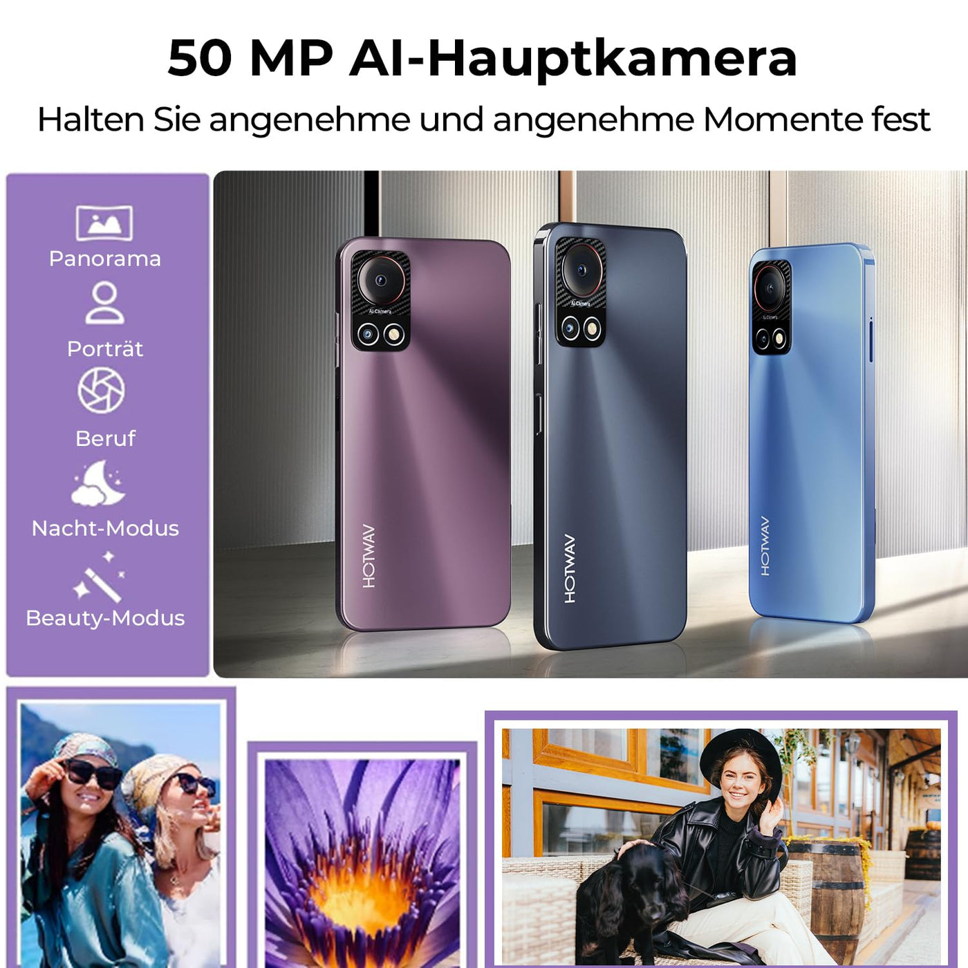 HOTWAV Note 13 Smartphone Ohne Vertrag, 5160mAh Octa Core 8GB+128GB/1TB Erweiterbar, 90Hz 6.6" HD+ Display Android 13 Günstig Smartphone 4G, 50MP Kamera Face ID Simlockfreie Handys, GPS, Fingerabdruck