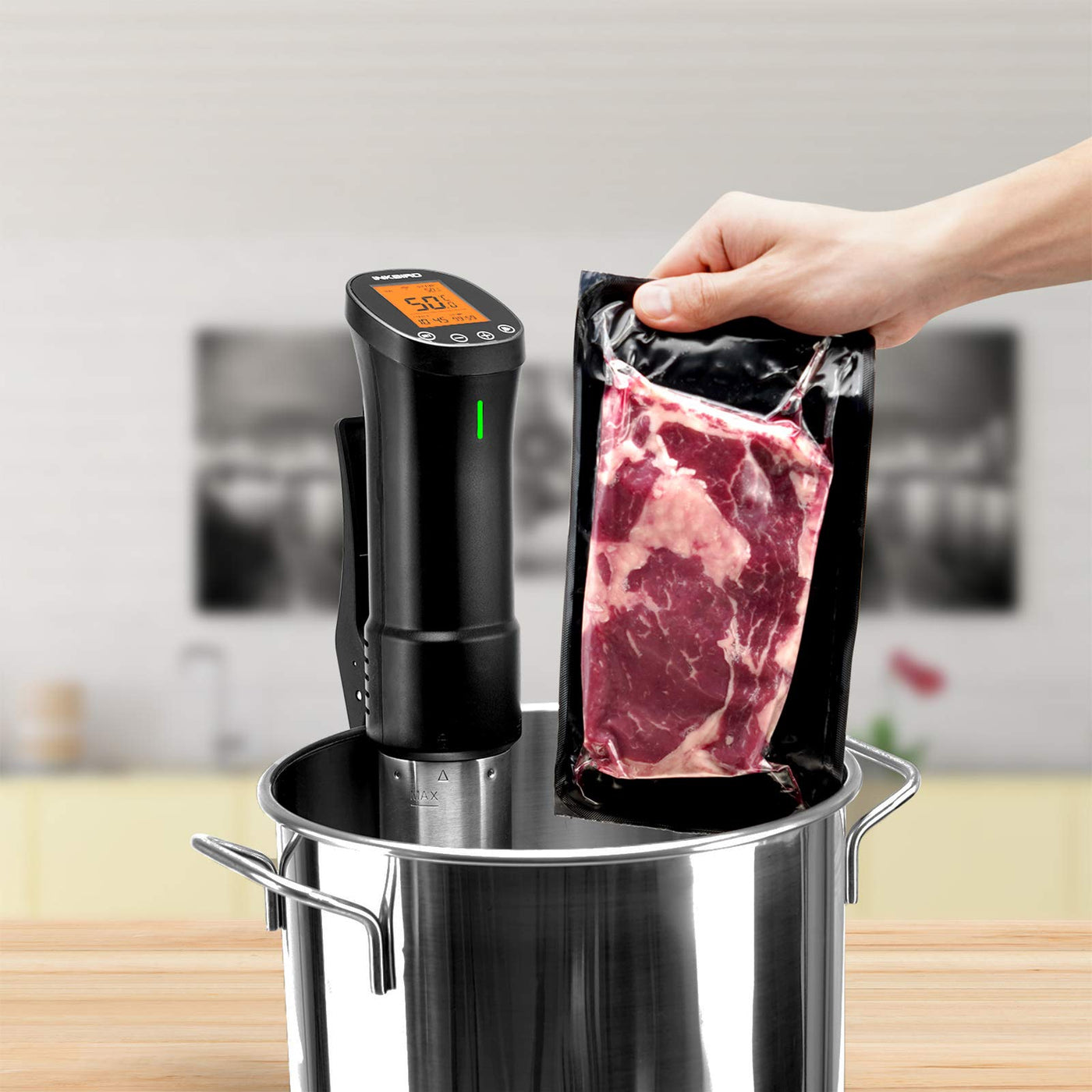 Inkbird Sous Vide Stick 1000 Watt,ISV-200W Sous Vide Garer App-Steuerung,360° Zirkulation,0℃-90℃ Temperatur