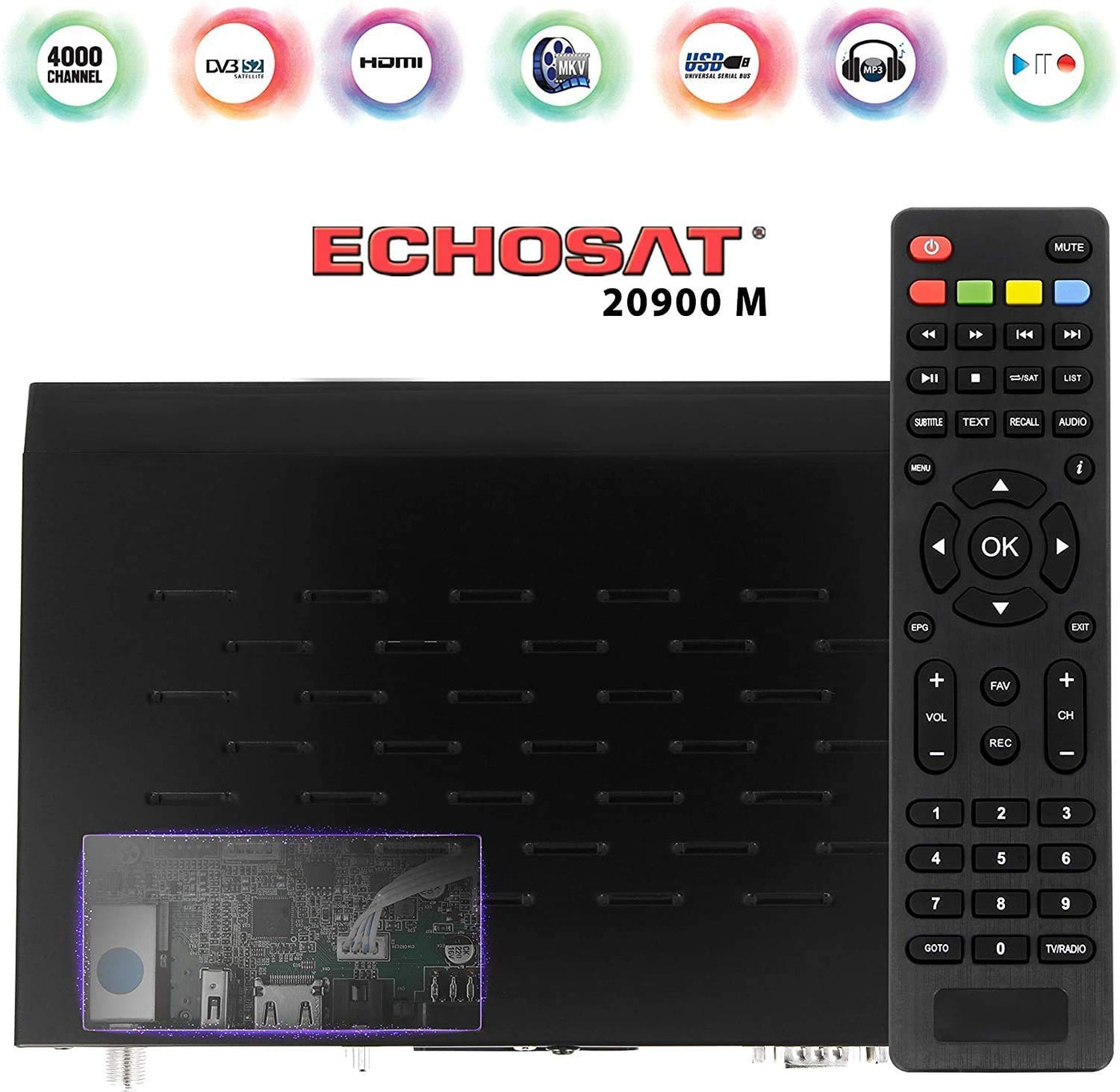 hd-line Echosat 20900 M Digital Satelliten Sat Receiver - (HDTV, DVB-S/S2, HDMI, SCART, 2X USB 2.0, Full HD 1080p) [Vorprogrammiert für Astra Hotbird Türksat]