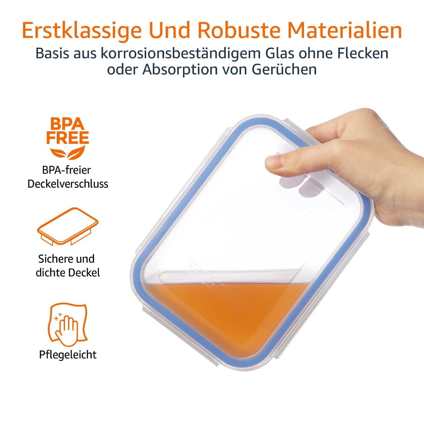 Amazon Basics - Frischhaltedosen aus Glas für Lebensmittel, 14er-Pack (7 Behälter + 7 Deckel), BPA-freie (7er Pack) , Transparent, Blau