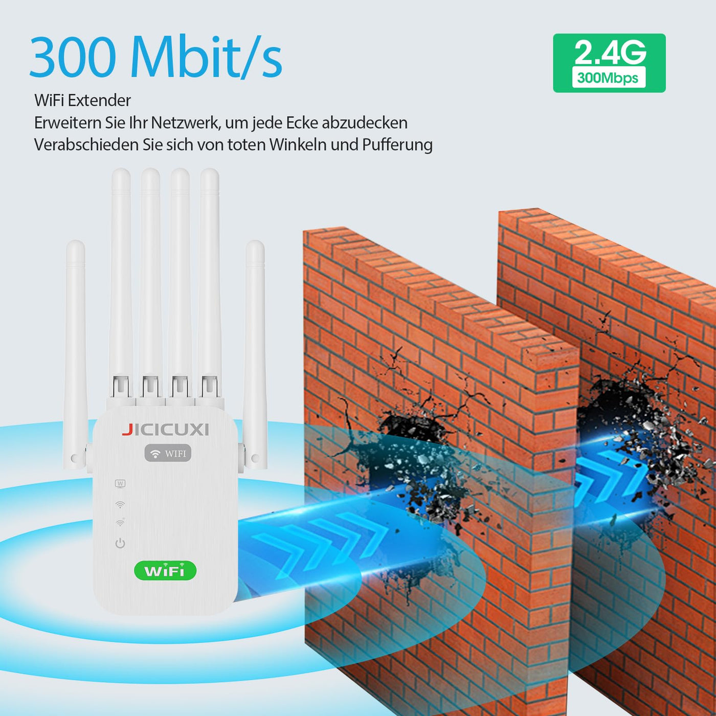 WLAN Verstärker WLAN Extender WLAN Verstärker für bis zu 5.000 m² und 50 Geräte mit 6 Antennen und Steckern WiFi Internet Booster Kompatibel Allen WLAN Geräten-Weiß