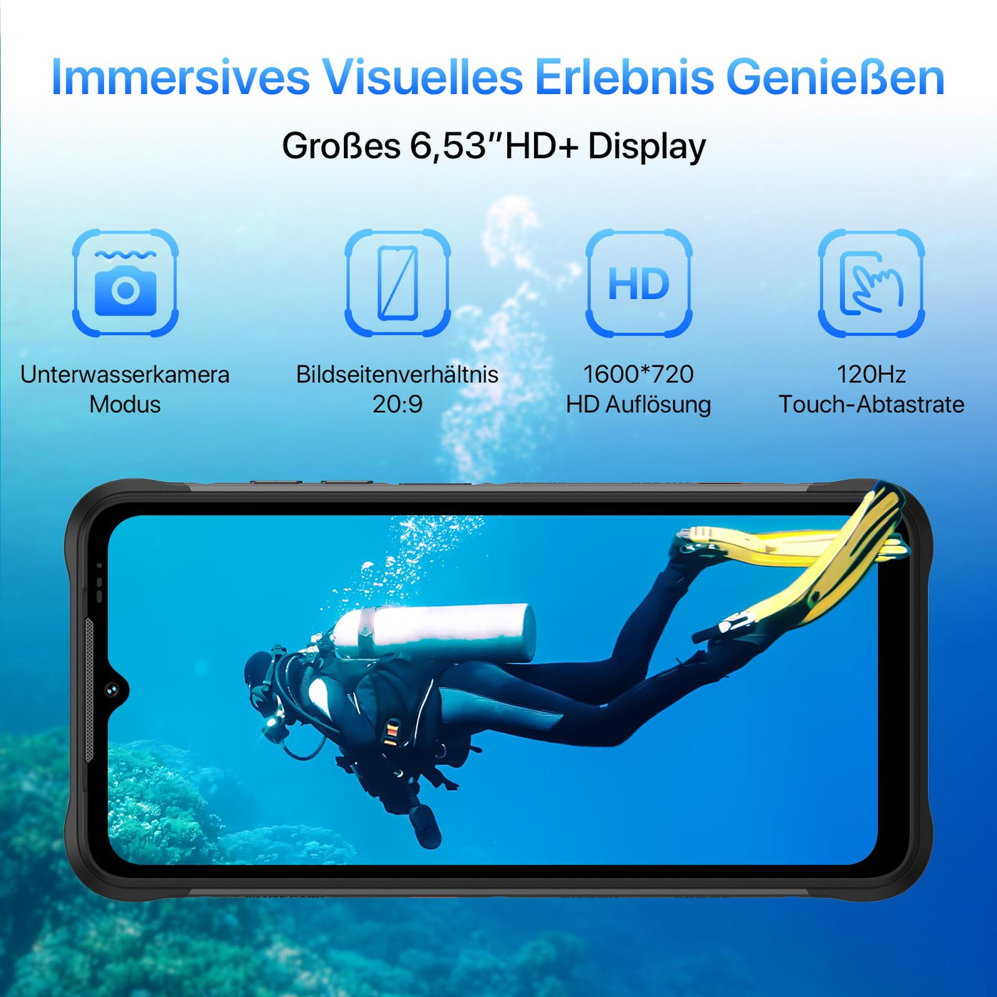 UMIDIGI X20 Outdoor Handy, 6+6GB+128GB/1TB Handy Ohne Vertrag 4G, IP68 Handy wasserdicht, 6000mAh 6,53" HD+ Display Android 13 Smartphone ohne vertrag, Octa Core Prozessor, 20MP, Dual SIM/NFC/GPS/OTG