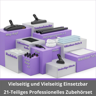 GROBELL Steam Cleaner Dampfreiniger: Schnellaufheizend in 50 Sek., jederzeit nachfüllbar, tragbarer Handdampfreiniger & Steamer Mop für Zuhause, Auto, Bett, Bad, Fliesenfugen, Bodenreinigung, Grey