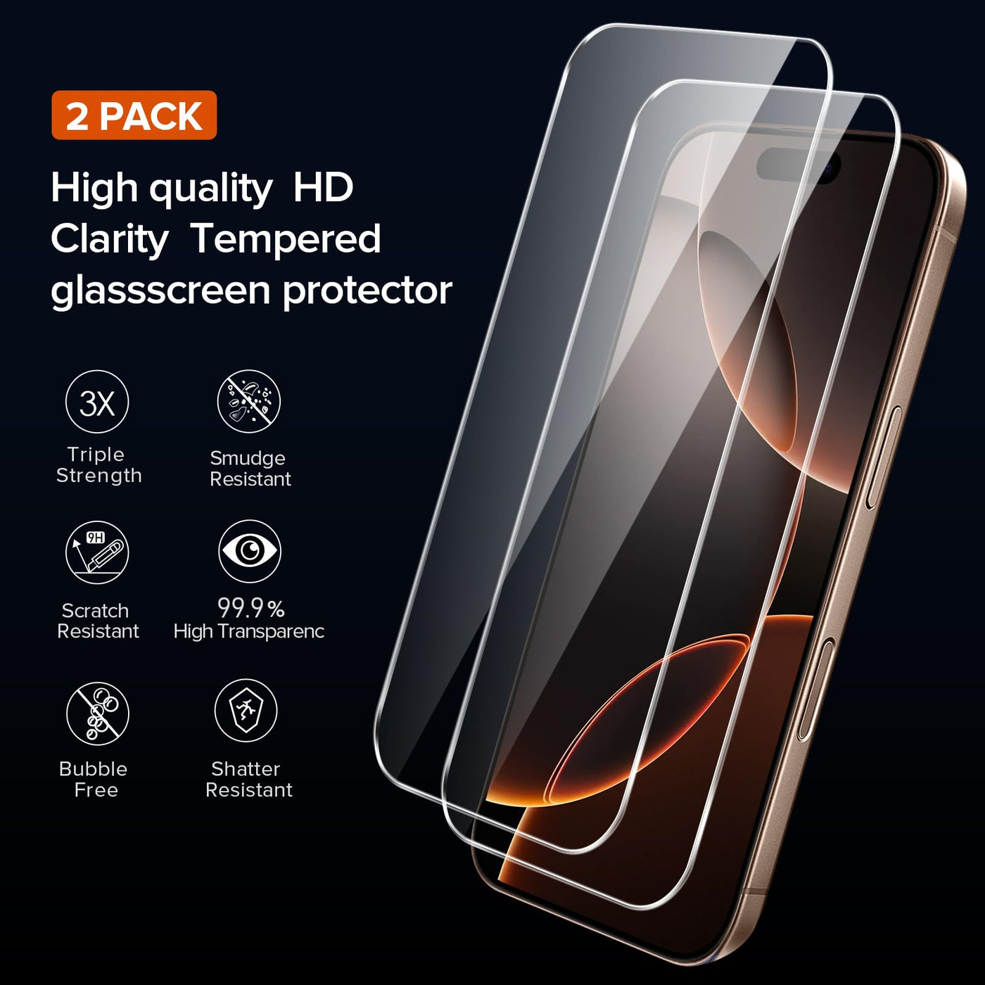 ivoler Nie Vergilbung Klar Hülle für iPhone 16 Pro, 1 Handyhülle mit 2 Stück Panzer Schutz Glas und Positionierhilfe, [Militärischer Schutz] Stoßfest Transparent Schutzhülle Dünn Durchsichtige Case