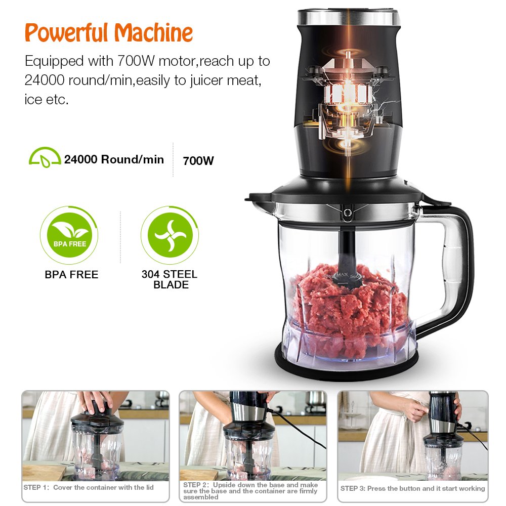 WAWORIO Mixer Smoothie Maker, 700 Watt Standmixer Smoothie Mixer, Multifunktion Smoothiemaker/Fleisch Zerkleinerer/Ice Crusher/Kaffeemühle mit 570ml Sport-Flasche BPA frei Tritan