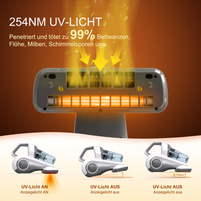 Dibea 𝘽𝙚𝙠𝙖̈𝙢𝙥𝙛𝙩 𝘽𝙚𝙩𝙩𝙬𝙖𝙣𝙯𝙚𝙣 15Kpa Milbensauger mit UV-C-Licht,300W Handstaubsauger für Matratzen entfernt 99,99% Allergiker Bakterien,Allergene,Bettwanzen