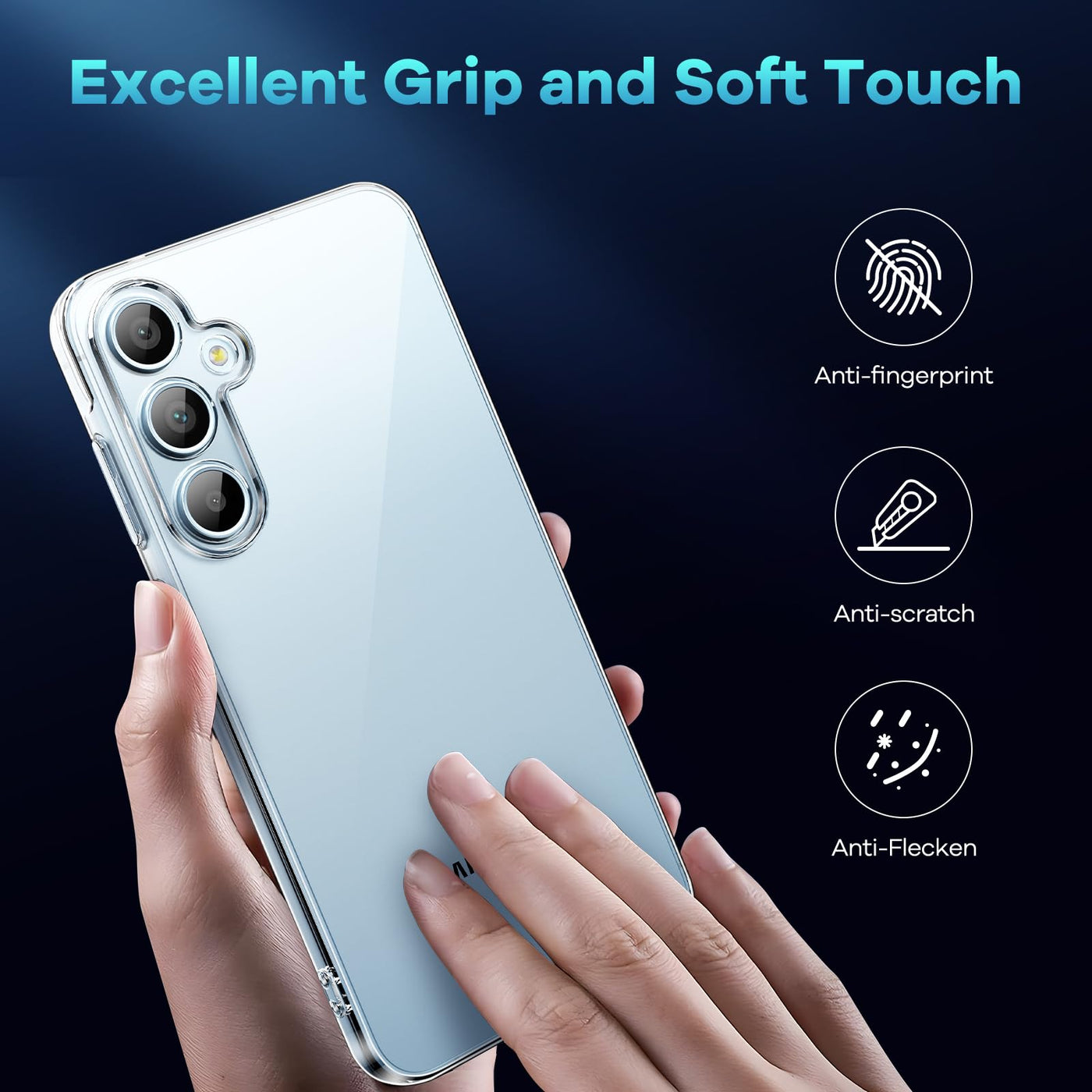 caslord Hülle für Samsung Galaxy A55 5G, 1 Handyhülle mit 2 Stück Hartglas, Weiche TPU Transparent Stoßfest Schutzhülle Durchsichtige Kratzfest Handyhülle Case Cover