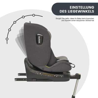 Jovikids 360° Drehbar Kindersitz mit ISOFIX, i-Size 40-150cm(ab Geburt -12 Jahre) Baby Autositz Reboarder mit Liegefunktion & Abnehmbar Vordach, ECE R129 (grau)