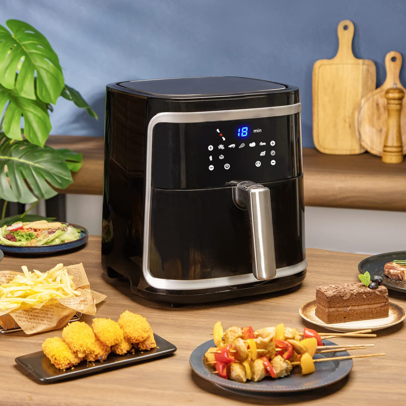 Aigostar Cube - Heißluftfritteuse 7L XXL, Airfryer 1900W, 7 Programmen, Warmhalten, 20 Rezepte, ohne Öl, für 6-10 Personen, Air Fryer mit Digitalem LED-Touchscreen, Schwarz