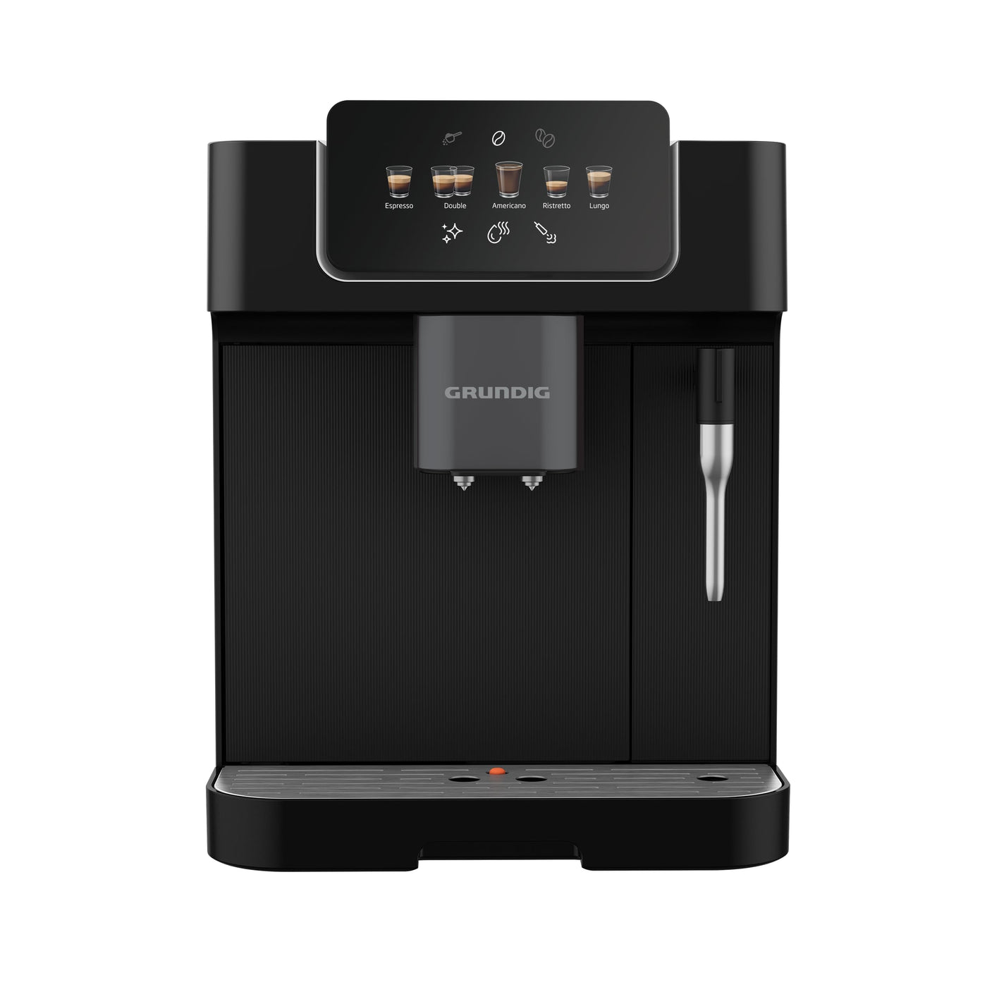 GRUNDIG KVA 6230 Kaffeevollautomat mit Milchaufschäumdüse, Edelstahlmahlwerk mit 13 Mahlgraden, 250 g Bohnenbehälter, 2 Liter abnehmbarer Wassertank, 19 Bar Pumpendruck, Touch-Display, Schwarz