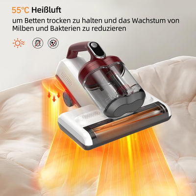 FEVORCS Milbensauger für Matratzen mit UV Licht 17 Kpa Matratzensauger mit Doppel-Walzen 450W Saugleistung Doppel-Staubbehälter 600ml für Polsterung Bett Sofa Tierhaar