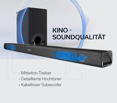 Denon DHT-S316 2.1 Flache TV Soundbar mit kabellosem Subwoofer, Bluetooth, HDMI ARC, Dolby Digital, DTS, optischer Eingang