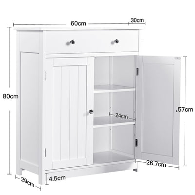 Yaheetech Badschrank Küchenschrank Kommode Aufbewahrungsschrank mit Schublade und Doppeltür Badezimmer 60 x 30 x 80 cm LBH Weiß