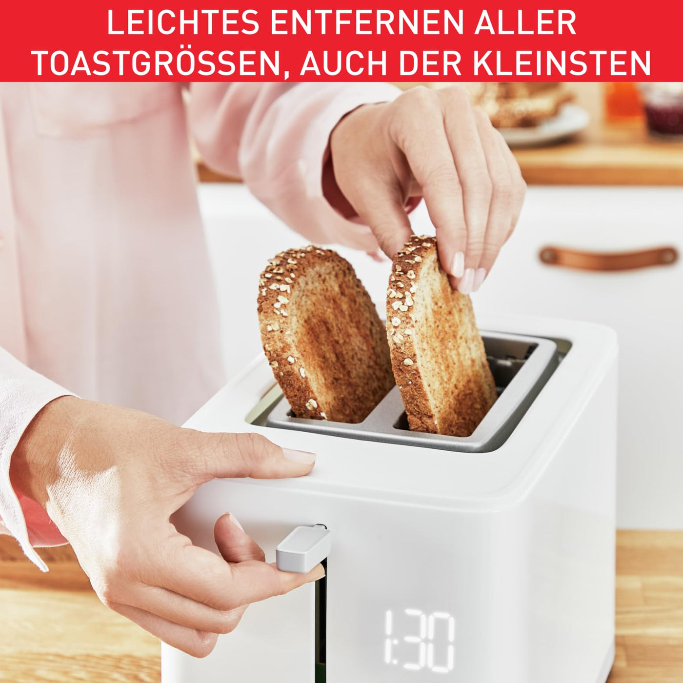 Tefal TT6931 Sense Toaster | 7 Bräunungsstufen | Digitaldisplay | Countdown | Aufwärmen/Auftauen | Krümelschublade | Stopp-Taste | Weiß