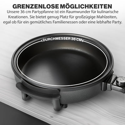 Clatronic® Pizza-/Partypfanne | Multifunktionspfanne zum Kochen, Braten, Dünsten und Warmhalten | Antihaftbeschichteter Bräter | elektrische Bratpfanne Inkl. Glasdeckel | PP 3402