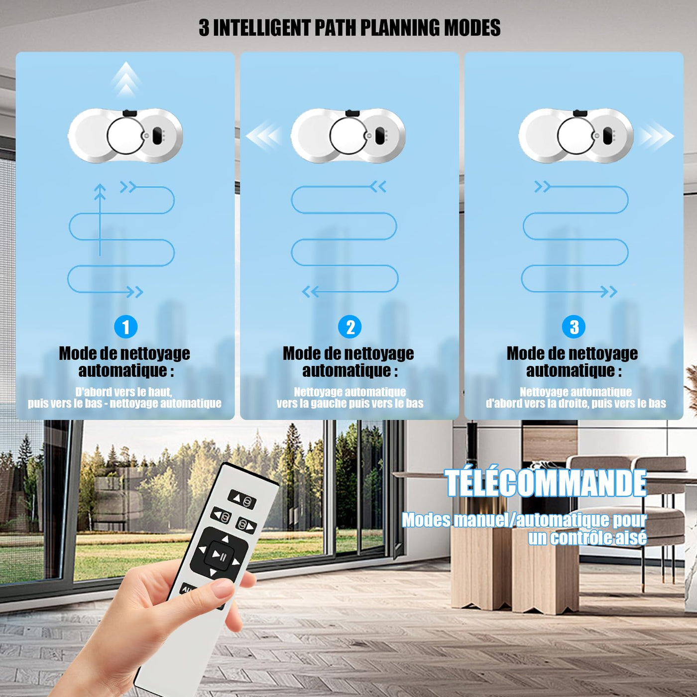 Fensterputzroboter mit Sprühfunktion, 5600PA Elektrischer Fensterputzer, Intelligente Navigation, Fernbedienung, mit 10 Tüchern, Fensterreiniger Roboter Automatischer Für Glatte Oberflächen (5600Pa)