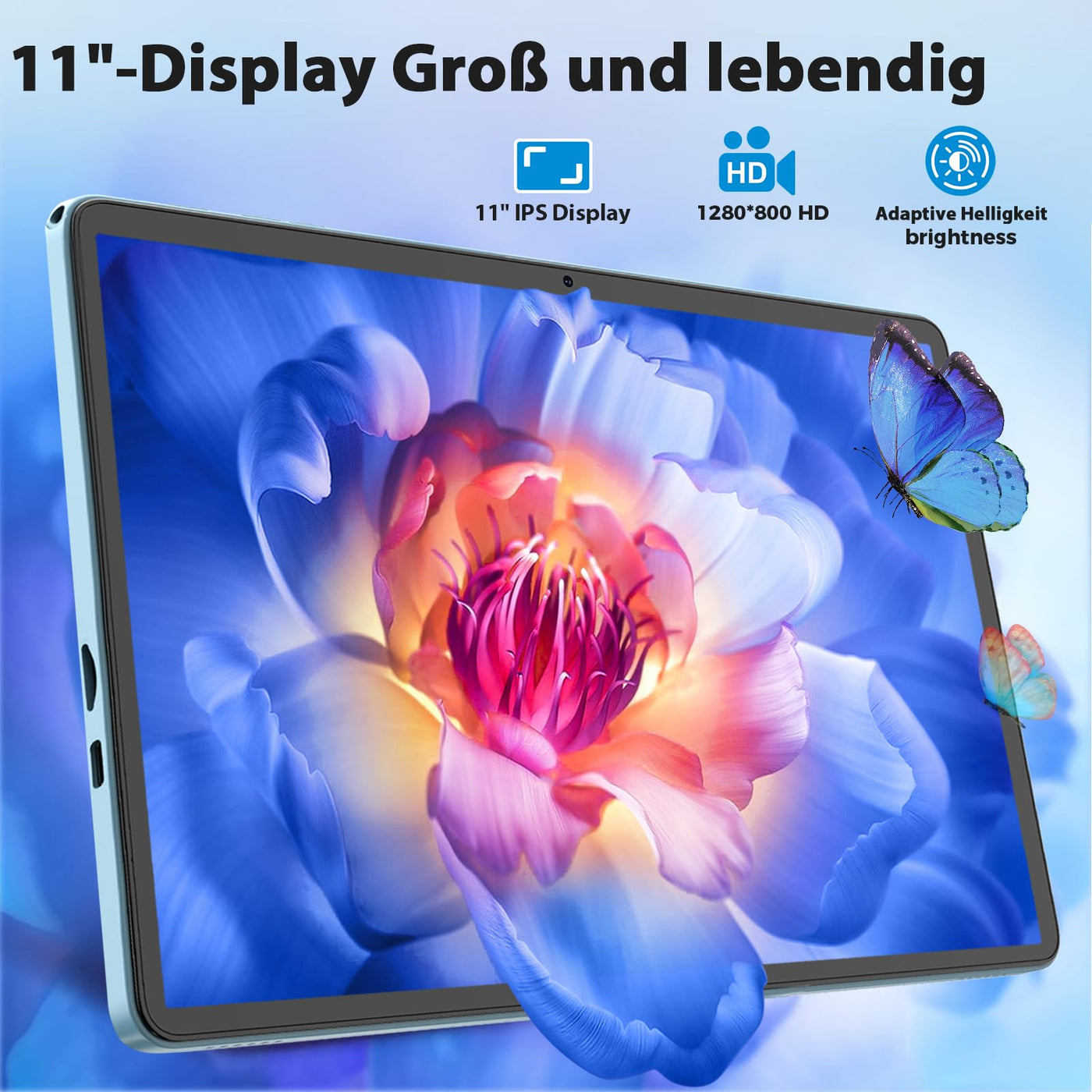 Android Tablet,11 Zoll Tablet Android 14 mit Tastatur, 12GB+256GB, 1TB Expand, Tablet PC mit Octa-Core, 8000mAh, 2.4G/5G WiFi, 13MP+5MP Kamera, 2 in 1 Tablet mit Tastatur Tasche, Maus, Stylus(Silber)