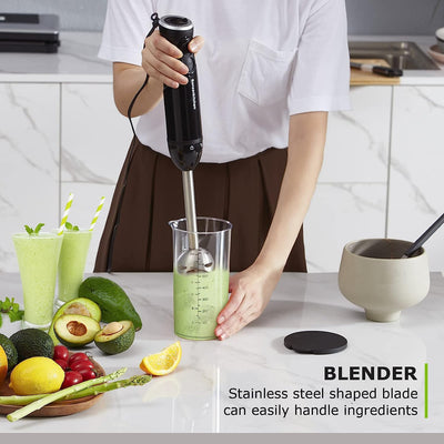 Bonsenkitchen Pürierstab, Stabmixer Elektrischer, 1000W Pürierstab Edelstahl, Stufenlos Geschwindigkeiten Rührstab für Babynahrung, Suppe, Smoothies, Püree, Sauce hand blender, Schwarz, HB3201