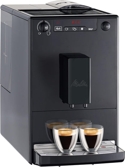 Melitta Solo - Kaffeevollautomat mit höhenverstellbarem Auslauf, kleine Kaffeemaschine mit abnehmbarem Wassertank, für z. B. Espresso oder Café Crème, pure black