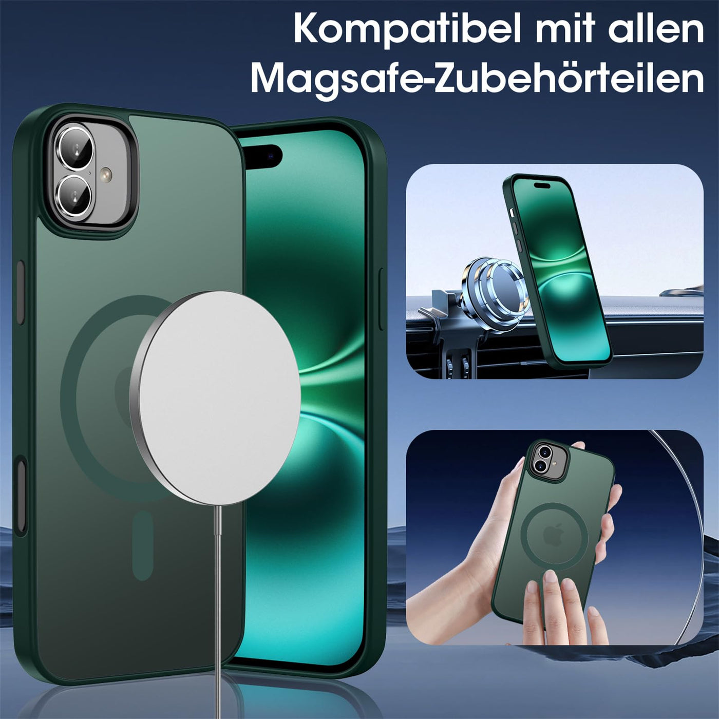 ORDA für iPhone 16 Plus Hülle Kompatibel mit MagSafe,Magnetisch Handyhülle für iPhone 16 Plus Case Durchscheinende Matt Rückseite Dünn Stoßfest Schutzhülle Grün