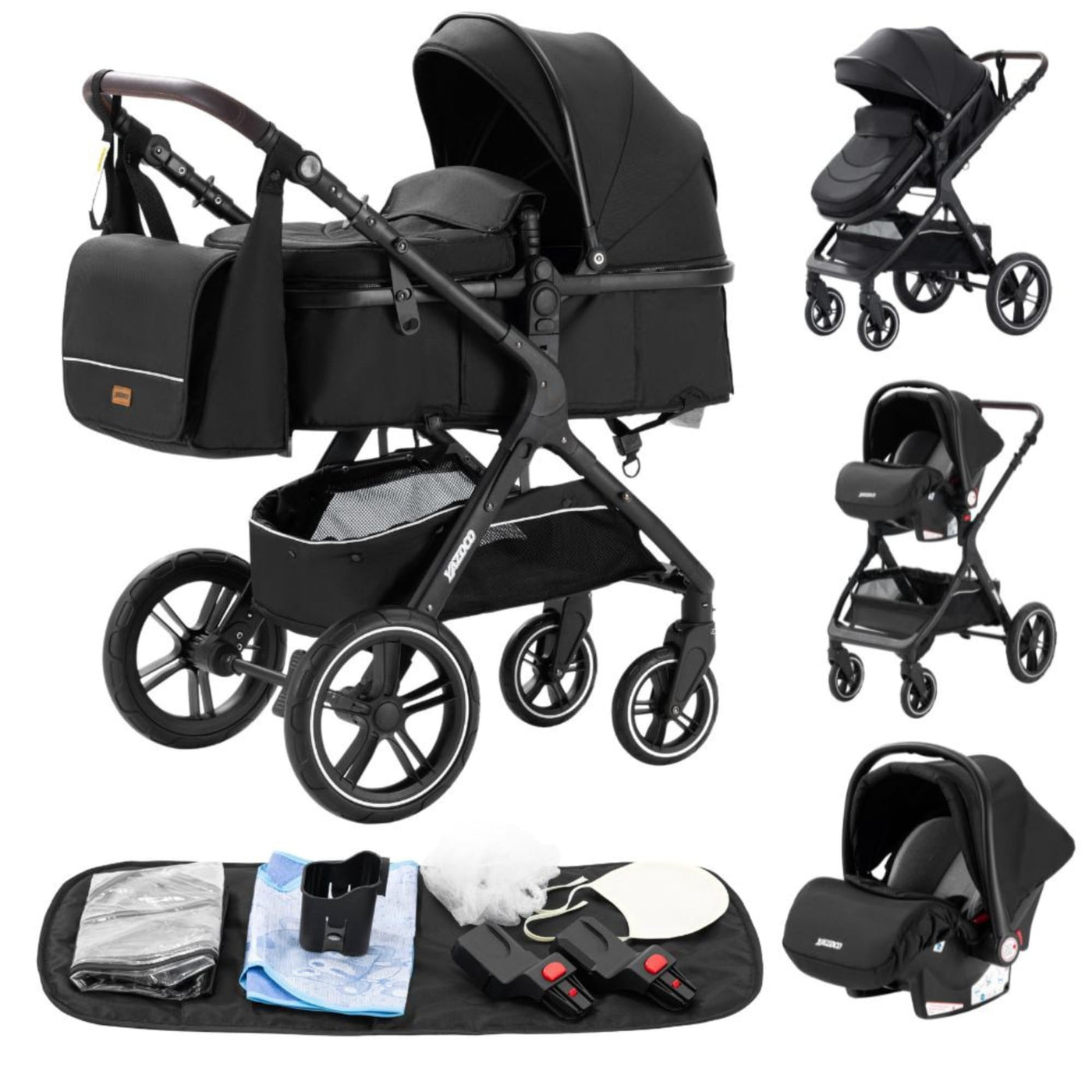 YAZOCO kinderwagen 3 in 1 Buggy Babybett Komplett Set Einem Klick Zusammenklappbarer Kinderwagen, KombiKinderwagen Aluminiumrahmen für Neugeborene (1 schwarz)