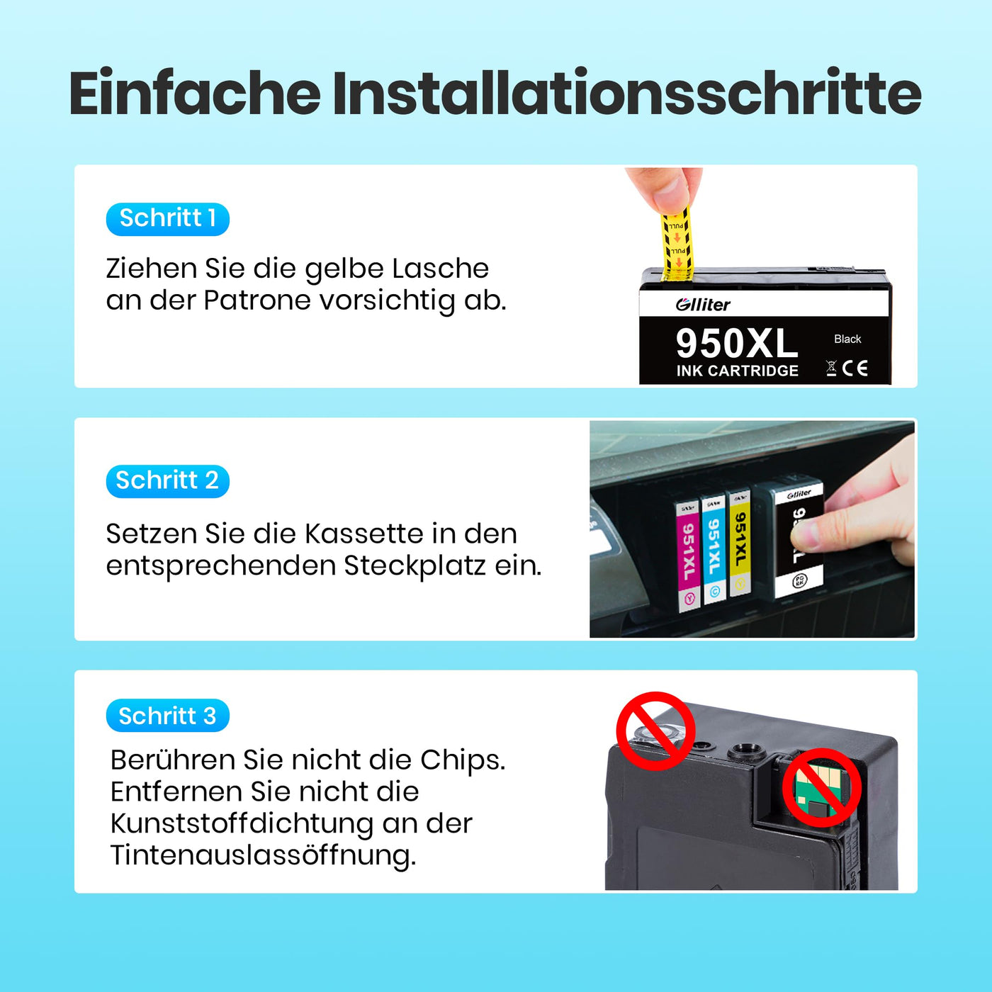 Glliter 950 XL 951XL Druckerpatronen für HP 951XL Multipack Kompatible für HP Officejet Pro 8600 Patronen für HP Officejet Pro 8620 8610 Patronen (Schwarz Cyan Magenta Gelb, ‎‎‎‎‎‎‎4er-Pack)