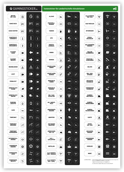 GAMINGSTICKER Tastensticker für Landwirtschafts-Simulationen - Farming Sim LS Sticker Aufkleber mit Icons/Symbolen für Tastenbelegung, PC- und Gaming-Zubehör