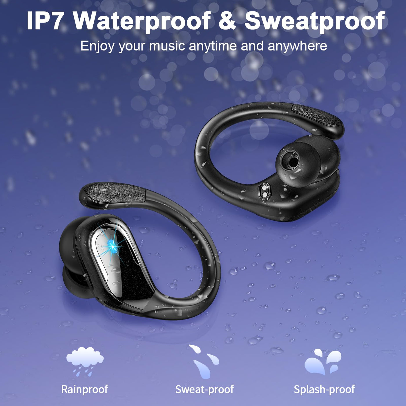 Bluetooth 5.4 Kopfhörer Sport, Kopfhörer Kabellos Bluetooth 75Std mit HD Mic, 3D Raumklang Stereo Kopfhörer Bluetooth in Ear, LED-Anzeige/IP7 Wasserdich Earbuds,2024 ENC Noise Cancelling Lauf Ohrhörer