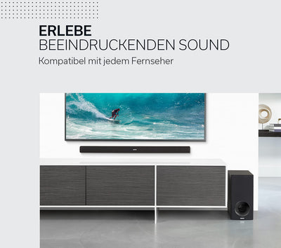 Denon DHT-S316 2.1 Flache TV Soundbar mit kabellosem Subwoofer, Bluetooth, HDMI ARC, Dolby Digital, DTS, optischer Eingang