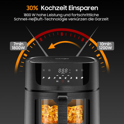 Iceagle Heißluftfritteuse XXL Air Fryer 9L - Heissluftfriteuse mit Großes Sichtfenster | Friteuse Airfryer ohne Öl mit Digitalem Led Touchscreen, 8 Programmen, Shake-Modus, 1800W, Rezeptbuch