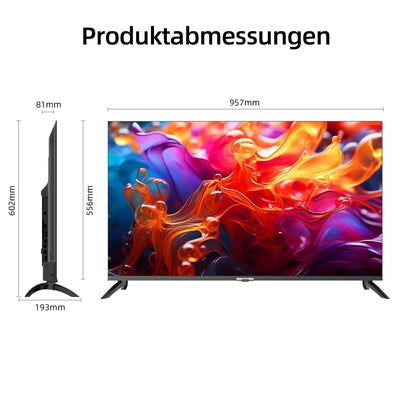 CHIQ 43 Zoll Smart TV QLED 4K Google TV, Rahmenloses, Dolby Audio, Google Play, WLAN TV 2,4G/5G, Trible-Tuner, HDMI 2.1, USB2.0, U43QM8G