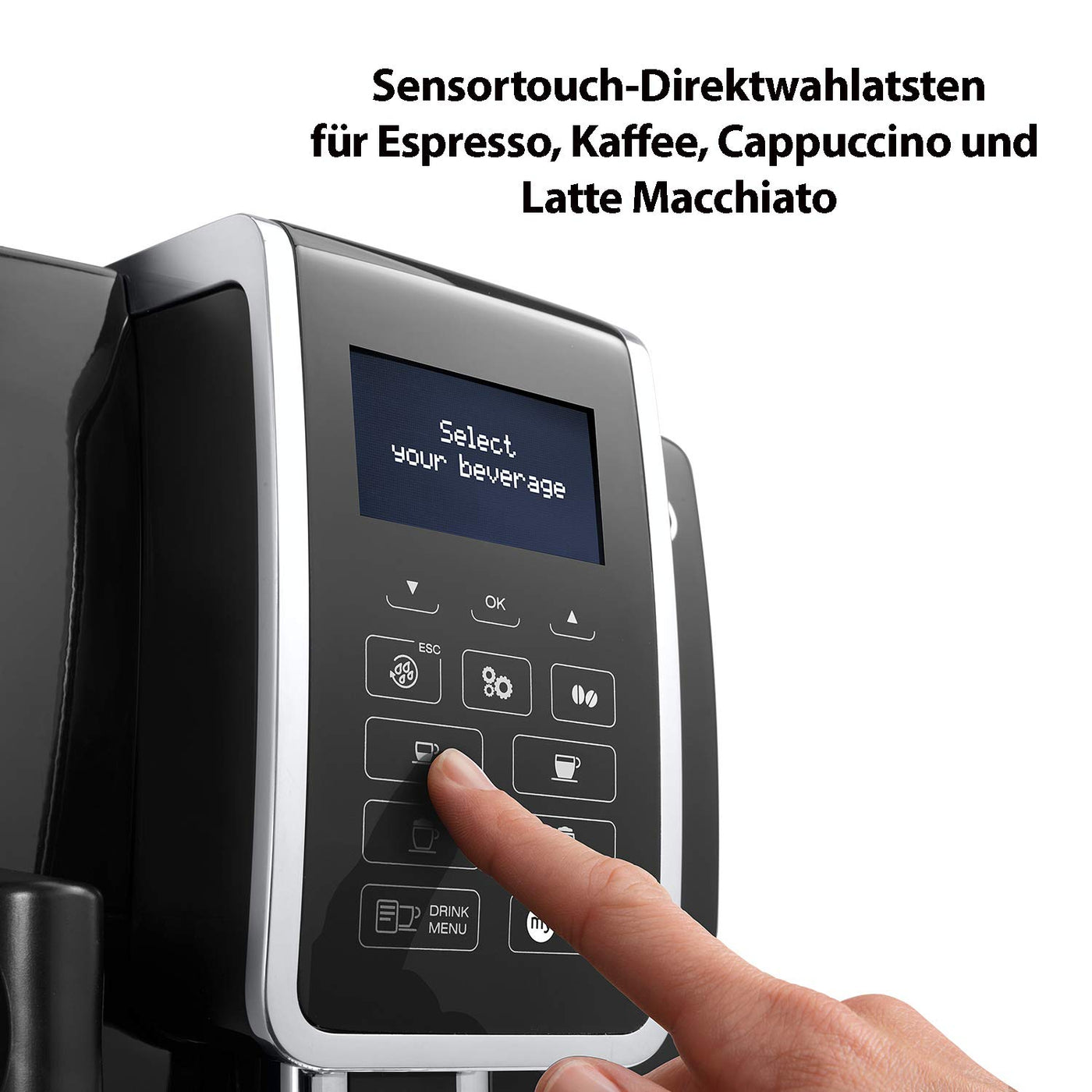 De'Longhi Dinamica ECAM 350.55.B Kaffeevollautomat mit LatteCrema Milchsystem, Cappuccino, Espresso und Kaffee auf Knopfdruck, Digitaldisplay, 2-Tassen-Funktion, Großer 1,8 Liter Wassertank, Schwarz