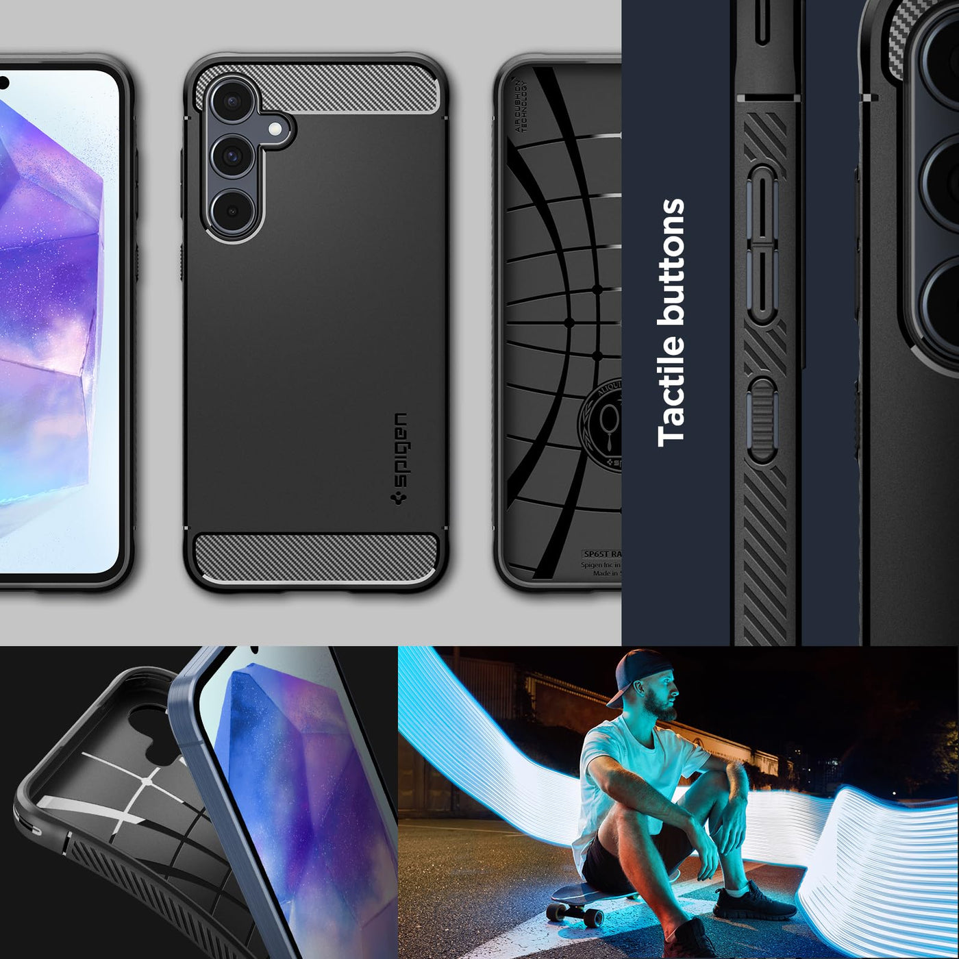 Spigen Rugged Armor Hülle Kompatibel mit Samsung Galaxy A55 5G -Schwarz