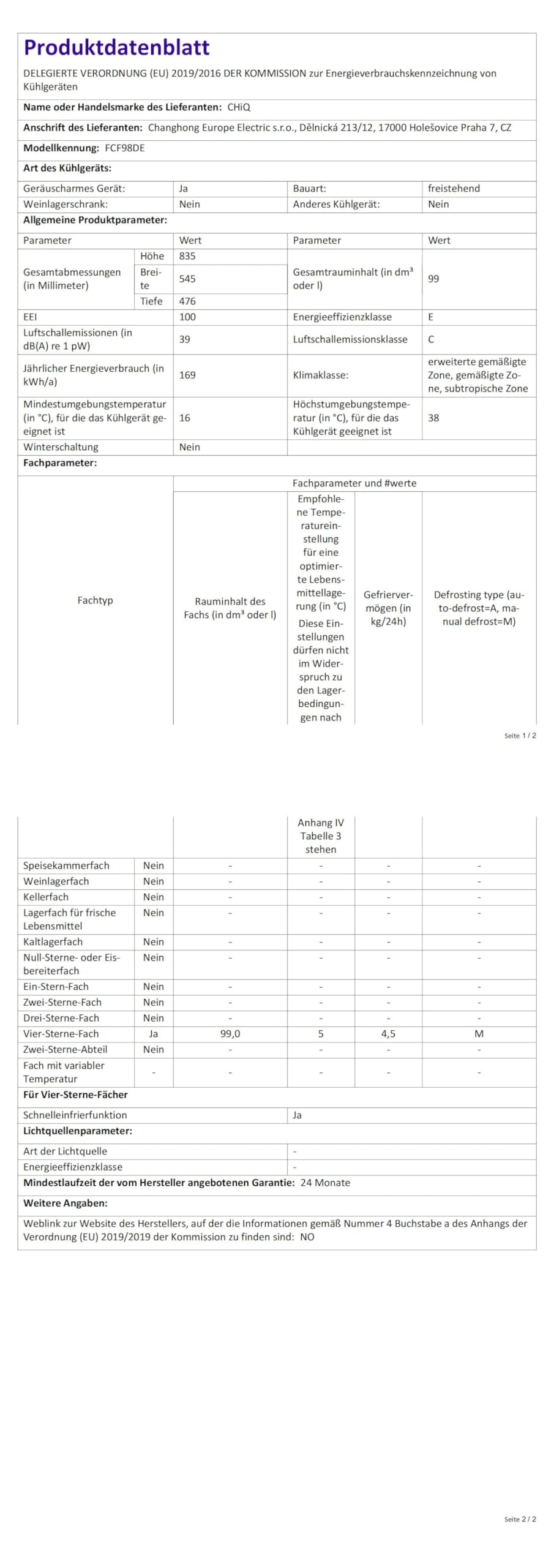 CHiQ FCF98DE Gefriertruhe 99 L, 54,5 x 47,6 x 83,5 cm, 4-Sterne-Gefrieren, Thermostatsteuerung, Drahtgestell, Schwebetür, Geräuscharm, Weiß