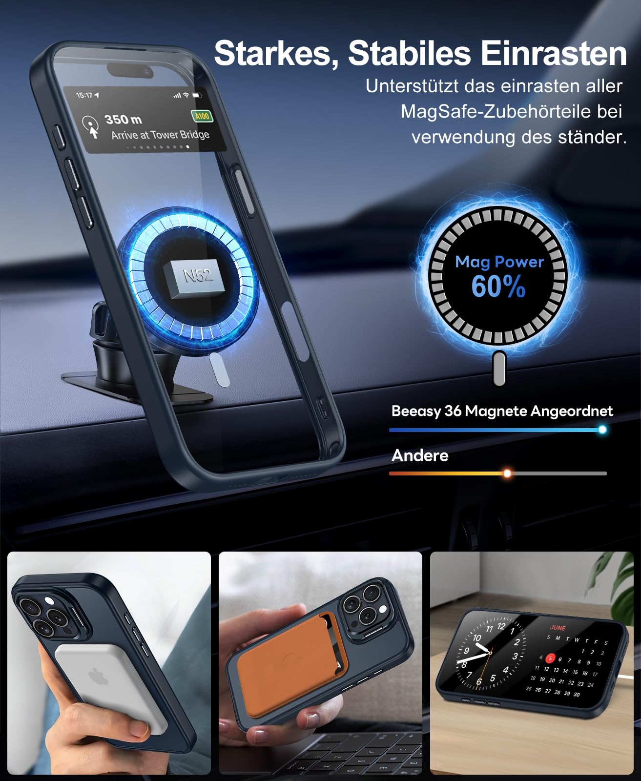 Beeasy für iPhone 16 Pro Max Hülle für MagSafe mit Ständer, Handyhülle mit 2 Stück Schutzfolie, Magnetische Stoßfest Schutzhülle für iPhone 16 Pro Max Case 6,9 Zoll, Durchscheinend Matt Schwarz