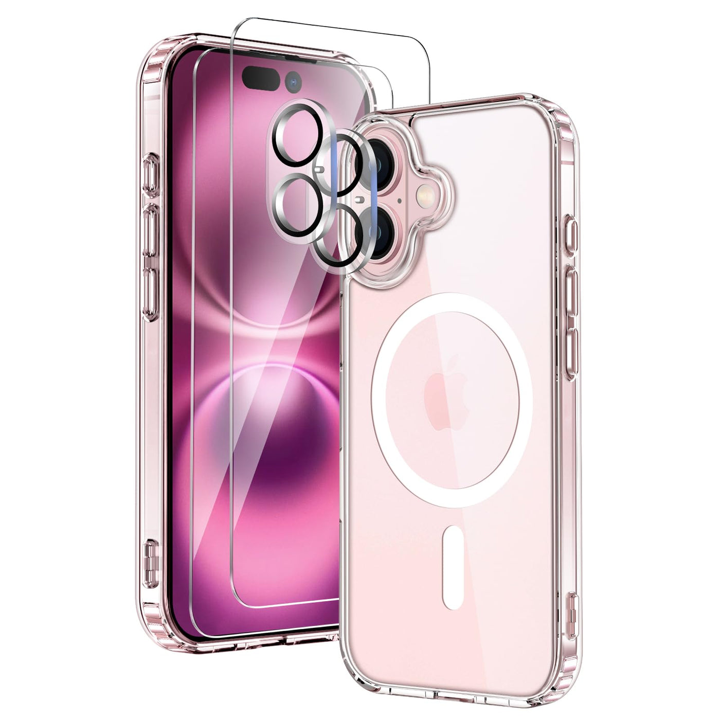 COPIKE Magnetisch für iPhone 16 Hülle mit 2 Stück Schutzfolie und 2 Kameraschutz, Rundumschut Handyhülle iPhone 16 Case Magnet Dünn Stoßfest Transparent Nie Vergilbung SchutzHülle, Durchsichtig