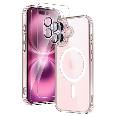 COPIKE Magnetisch für iPhone 16 Hülle mit 2 Stück Schutzfolie und 2 Kameraschutz, Rundumschut Handyhülle iPhone 16 Case Magnet Dünn Stoßfest Transparent Nie Vergilbung SchutzHülle, Durchsichtig