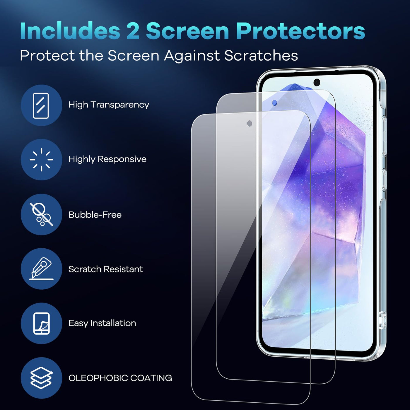 caslord Hülle für Samsung Galaxy A55 5G, 1 Handyhülle mit 2 Stück Hartglas, Weiche TPU Transparent Stoßfest Schutzhülle Durchsichtige Kratzfest Handyhülle Case Cover