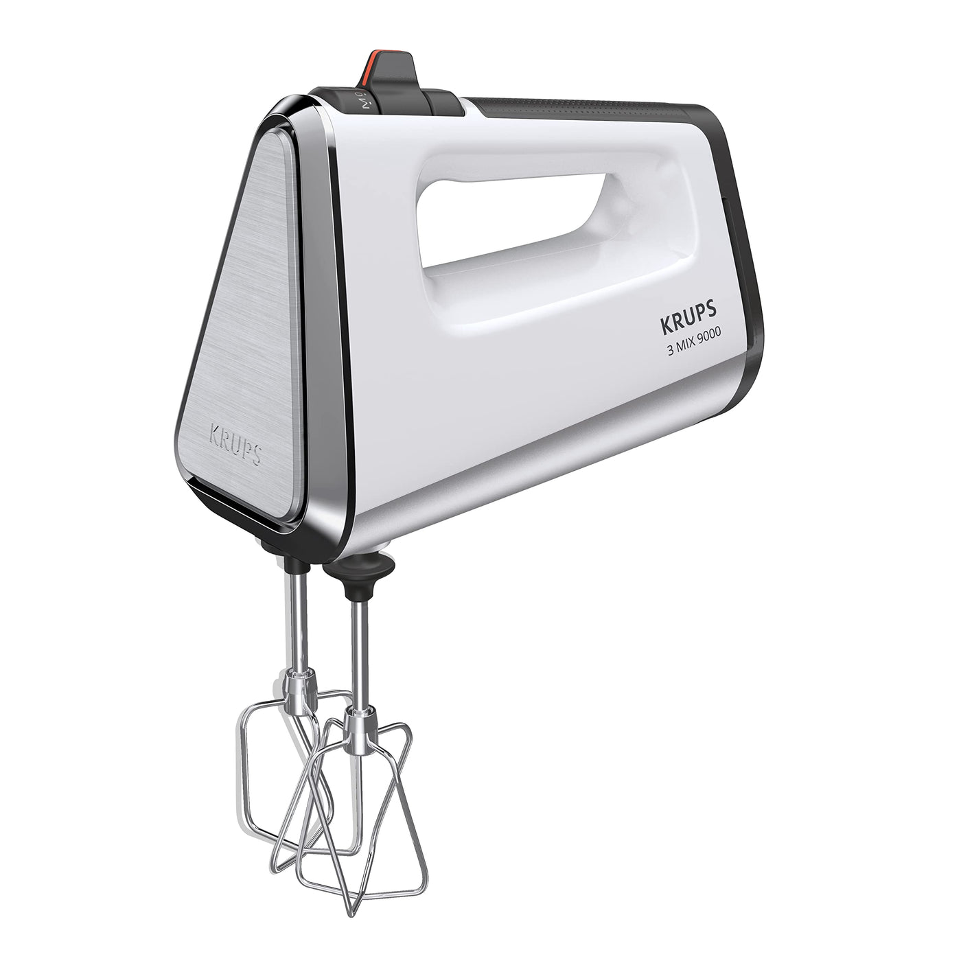 Krups GN9121 3 Mix 9000 Handmixer | 750 Watt | Geschwindigkeitsregler | Turbomodus | Auswurffunktion | ergonomischer Griff | inkl. Schneebesen, Knethaken, Pürierstab-Aufsatz, Messbecher | Weiß/Silber