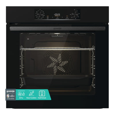 Gorenje BPS 6737 E02B Einbau-Backofen, 77 Liter, Pyrolyse, Heißluft, ExtraSteam, Gentle Close & Open, AirFry, PerfectGrill, PizzaMode 300°C, ChildLock, schwarz